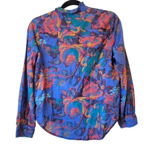 Sundance Women's Blue Floral Ruffle Button Down Shirt Size PXS - Picture 2 of 5